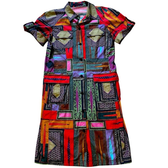 ETRO Italy Womens Multicolor Geometric Patchwork Design Shirt Dress Size 42 - Picture 1 of 11